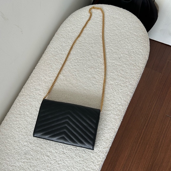 SOLD Saint Laurent YSL Monogram Large Wallet on Chain Grained Leather 100% Auth - Picture 2 of 14